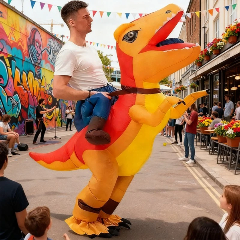 ركوب على ديناصور قابل للنفخ زي مضحك T-ريكس ركوب زي عيد الميلاد هالوين حفلة تأثيري كرنفال الجدة فستان الزي