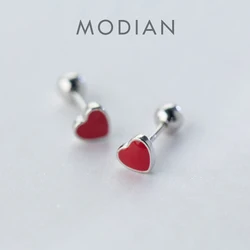 Modian Small Cute Enamel Romantic Hearts Stud Earrings for Women 925 Sterling Silver Fine Jewelry Gifts Anti-allergy Ear Pins