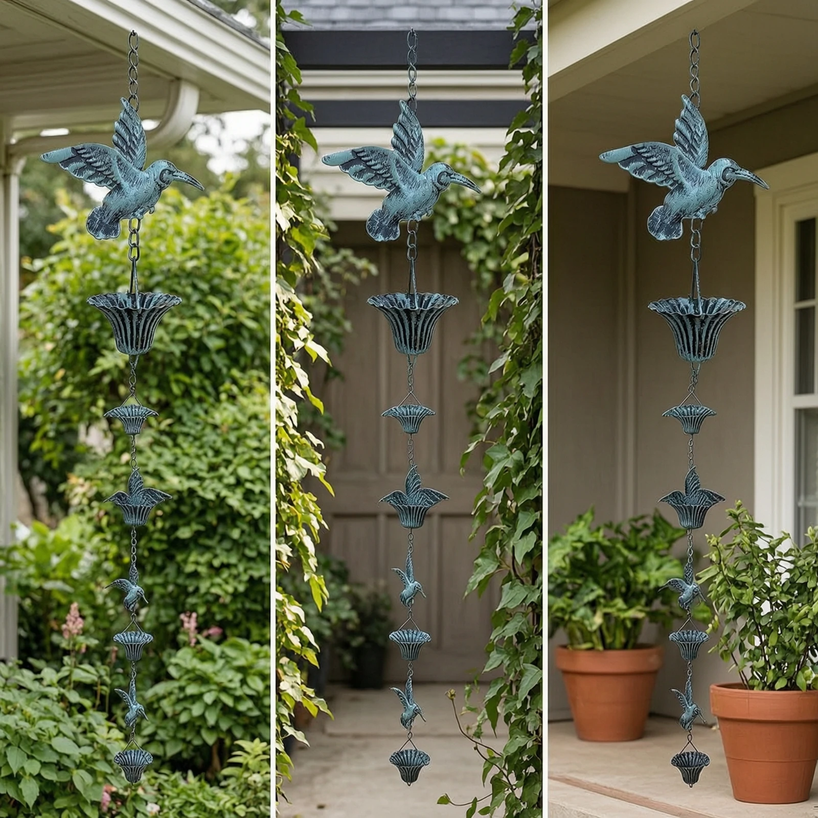 Hummingbird Rain Chain Decorative Metal Rain Chain Downspout Outdoor Hardware Hanging for Homeowners, Gutter, Garden