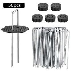 50pcs Landscape Staples Gaskets Garden Stakes Pins U-Shaped Staples Anti-Rust Ground Sod Pins Yard Stakes for Weed Fabric Tubing