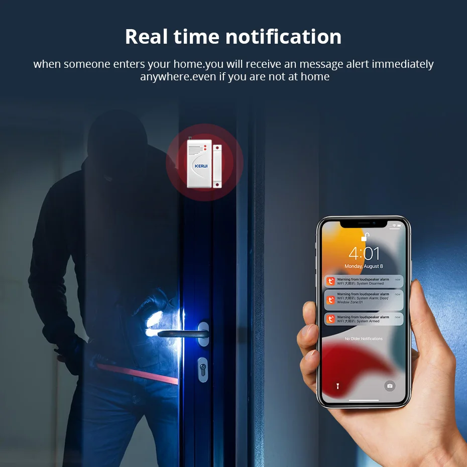 KERUI Tuya Smart Home WIFI Wireless Security Alarm System Siren Home Burglar Motion Detector Sensor APP Remotely Control Alexa