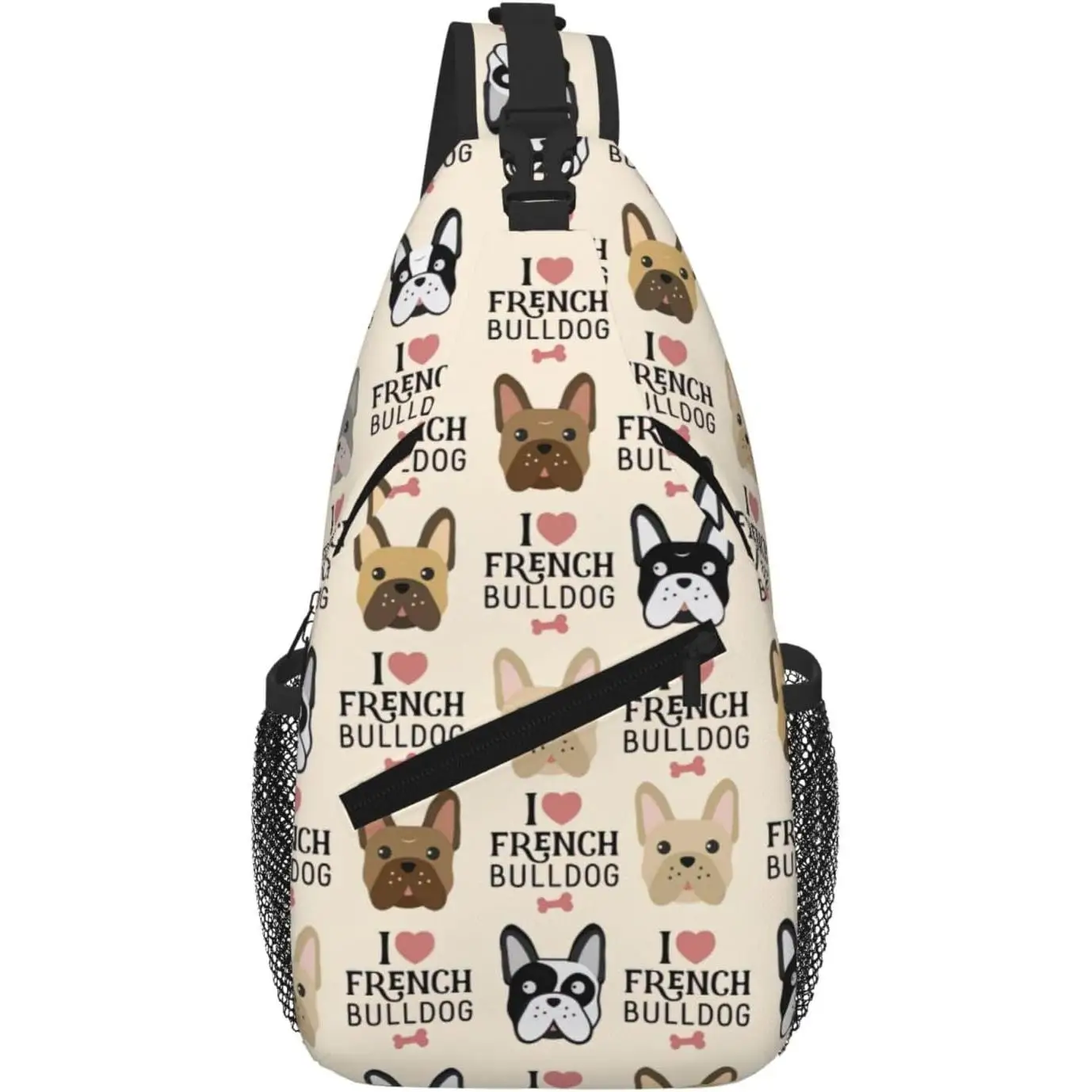 French dog print Small Sling Backpack Crossbody Sling Bag, Chest Bag Daypack Fanny Pack for Outdoors Shoulder Backpack Gym Sport