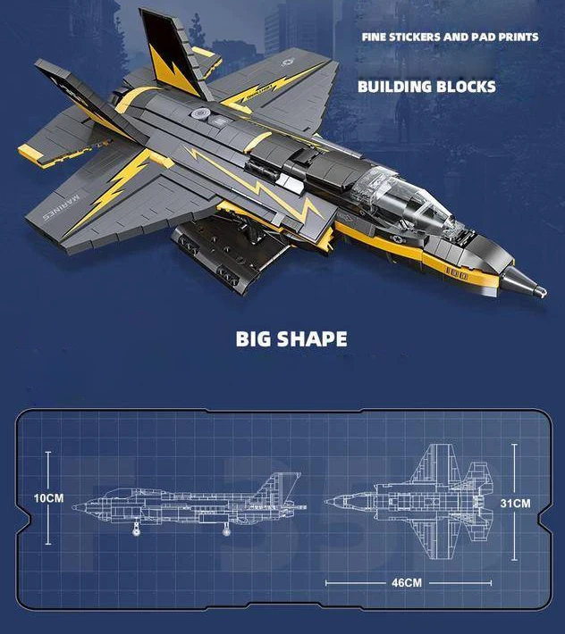 US F35B Lightning II Kampfflugzeug Militärisches Bausteinmodell Nighthawk F-117A Angriff Flugzeug Konstruktions-Bausteine Spielzeug – Detail 10