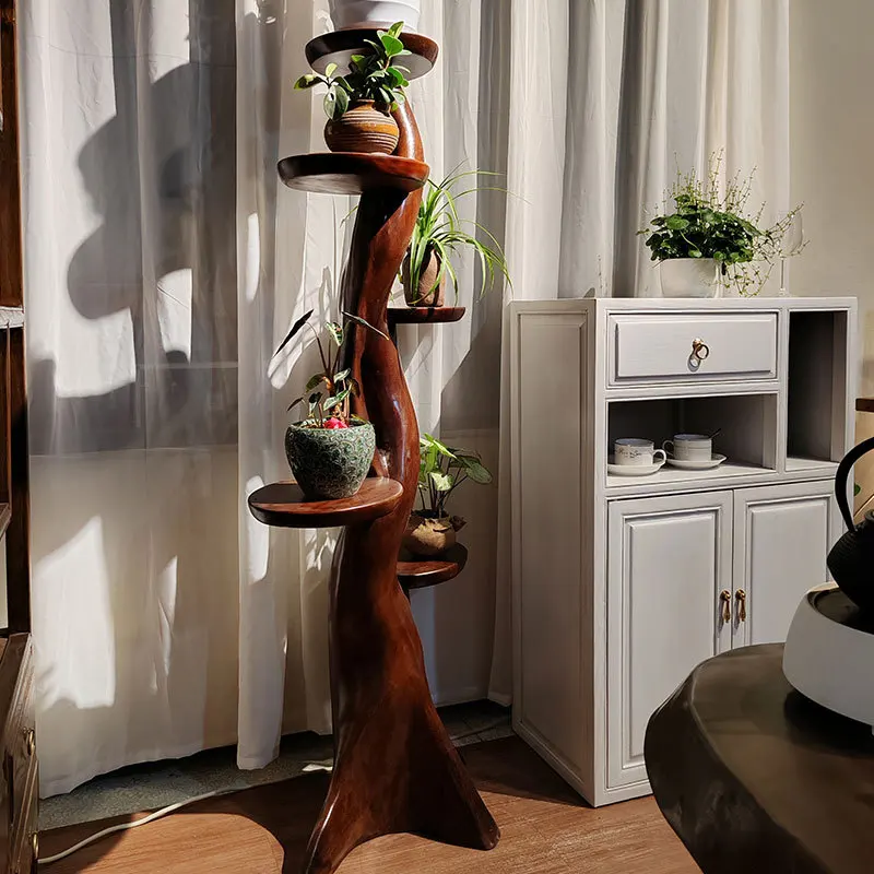 Living room all solid wood multi-layer flower stand outdoor balcony succulent green dill wood
