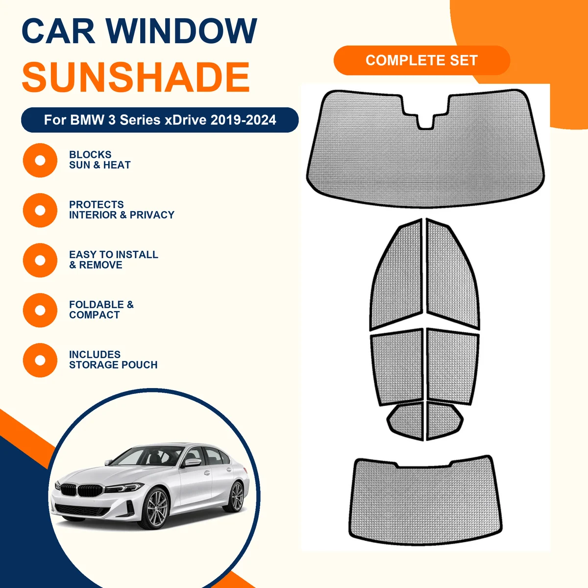 For BMW 3 Series xDrive 2019-2024 Custom Full Set Window Sunshades Aluminum Foil Suction Cup Anti UV Privacy