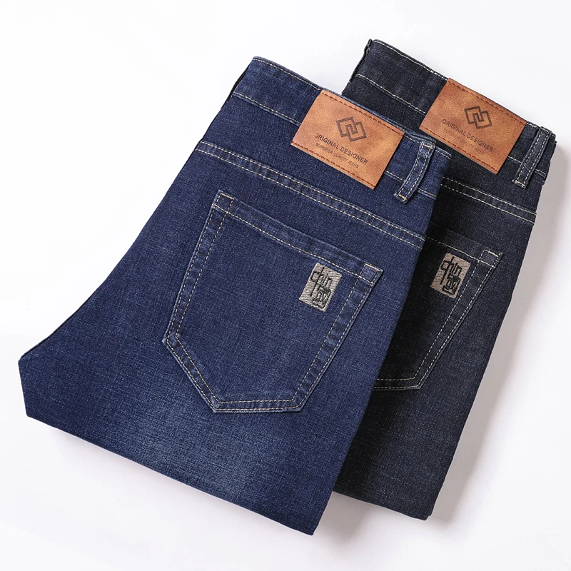 9 Models Business Men\'s Jeans Casual Straight Stretch Fashion Classic Blue Black Work Denim Trousers Male Brand Clothing