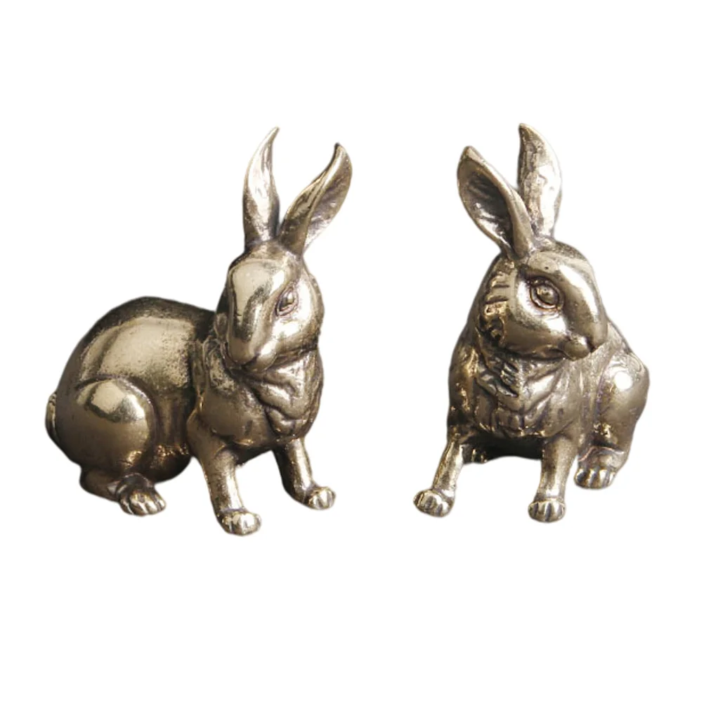 2 Pcs Door Retro Bunny Ornaments Lovely Brass Rabbit Exquisite Model Fairy Modeling Statue Mini Golden Craft Baby