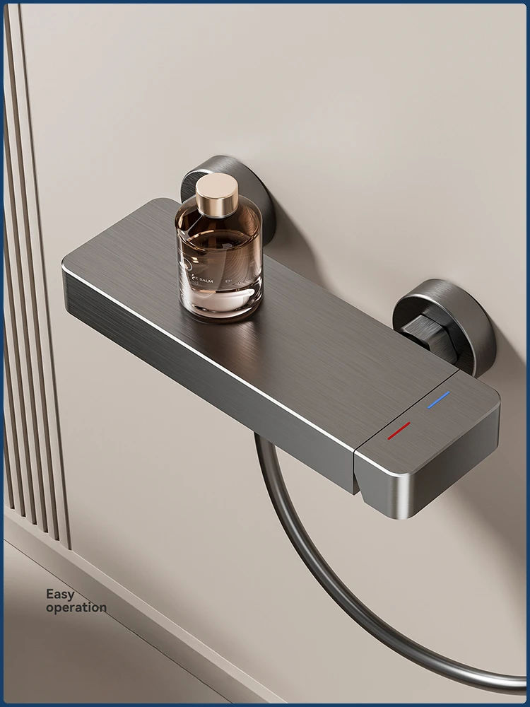 Grey Rainlfall Pressurized Bathroom Shower Set Wall Mounted Bathroom Shower Faucet Set Simple Single Function Shower System
