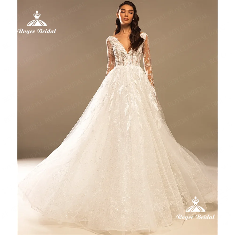 

Roycebridal V Neck A Line Wedding Dress 2025 Tulle Court Train Wedding Gown Customizedvestido femininossuknia ślubnavestidos de