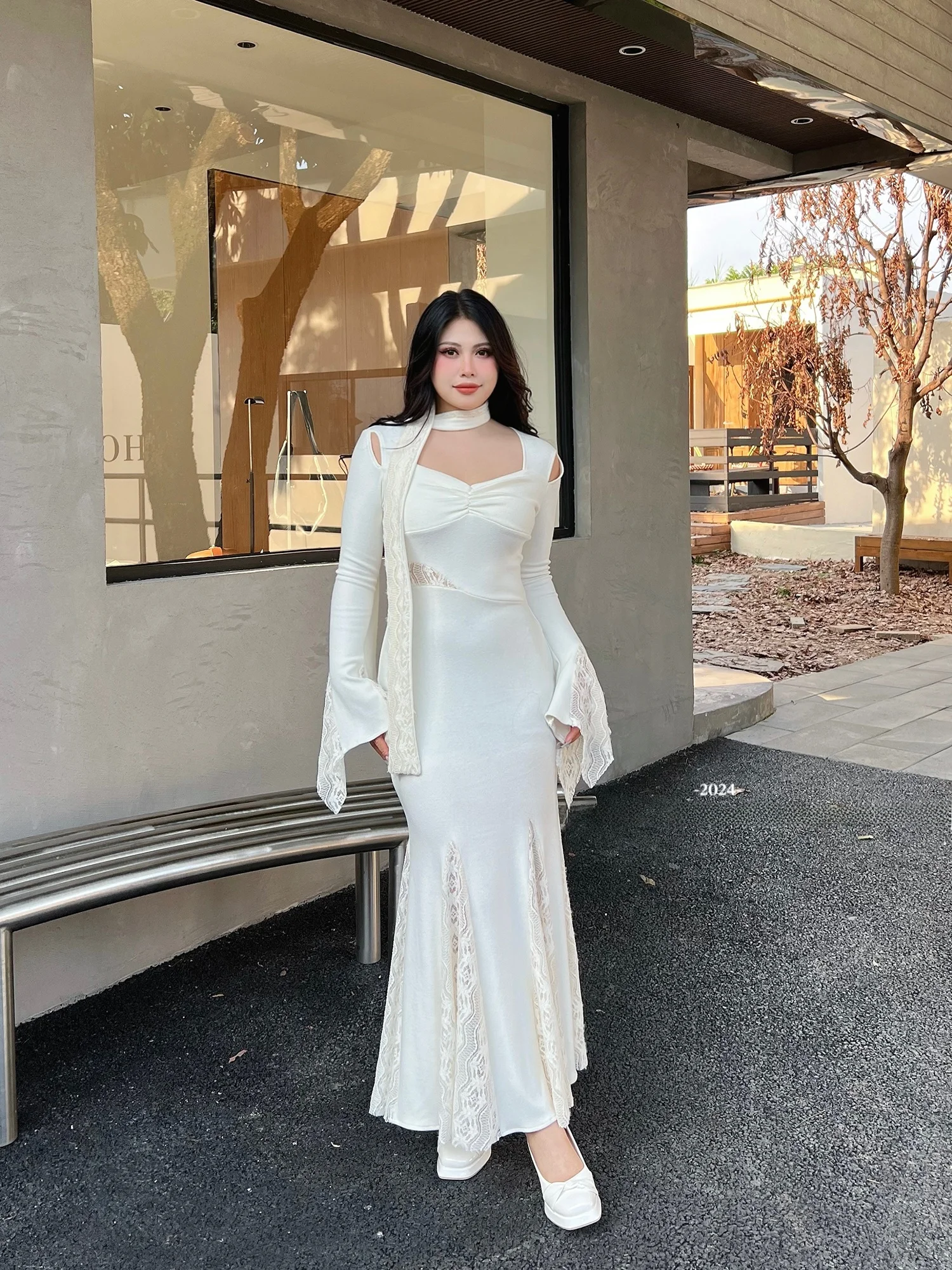 

SOUL Ele Lace Splice Long Sve Dr Облегающая юбка с квадратным воротником большого размера, женская модная юбка для поездок на работу, осень-зима