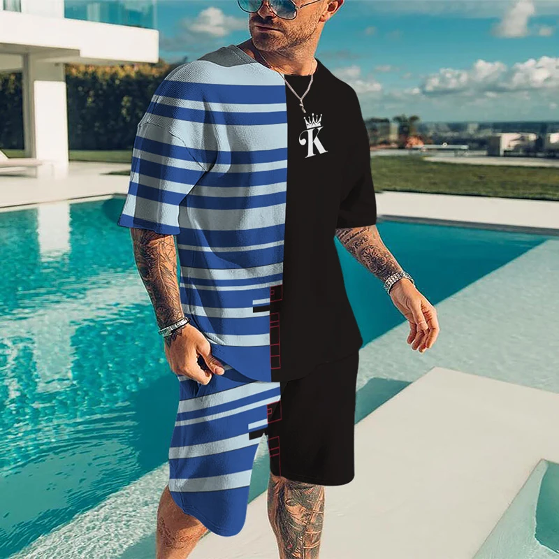 

King Letter 3D Print T-Shirts Shorts 2-Piece Sets Fashion Men's Suits Casual Tracksuits Street Oversized Outfits Men Clothing