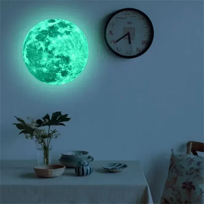 5-40cm Luminous Moon Sticker PVC Waterproof Green Blue Pink Glowing Moon Sticker Home Glow in The Dark Wall Decoration Stickers