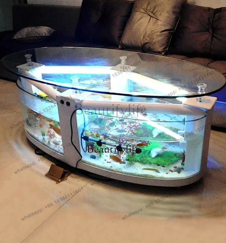

Oval Coffee Table Fish Tank Living Room Ecological Aquarium Glass Creative Change Water Turtle Jar