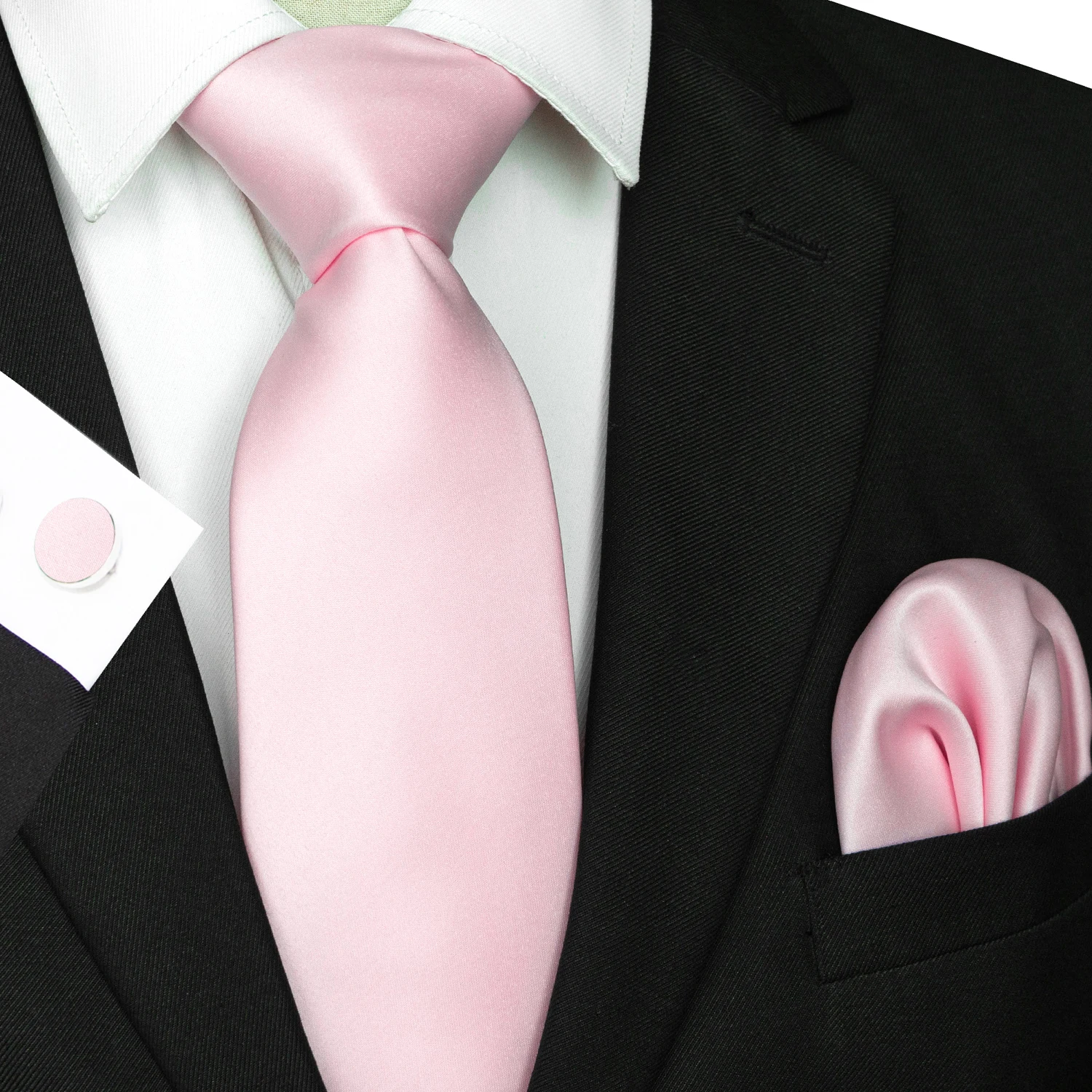 30 verschiedene Farben, solide Polyester-Krawatten für Herren, Einstecktuch, Manschettenknöpfe, Geschenk, Hochzeits- und Party-Accessoires, 8cm Krawatten-Set, kostenloser Versand – Detail 26