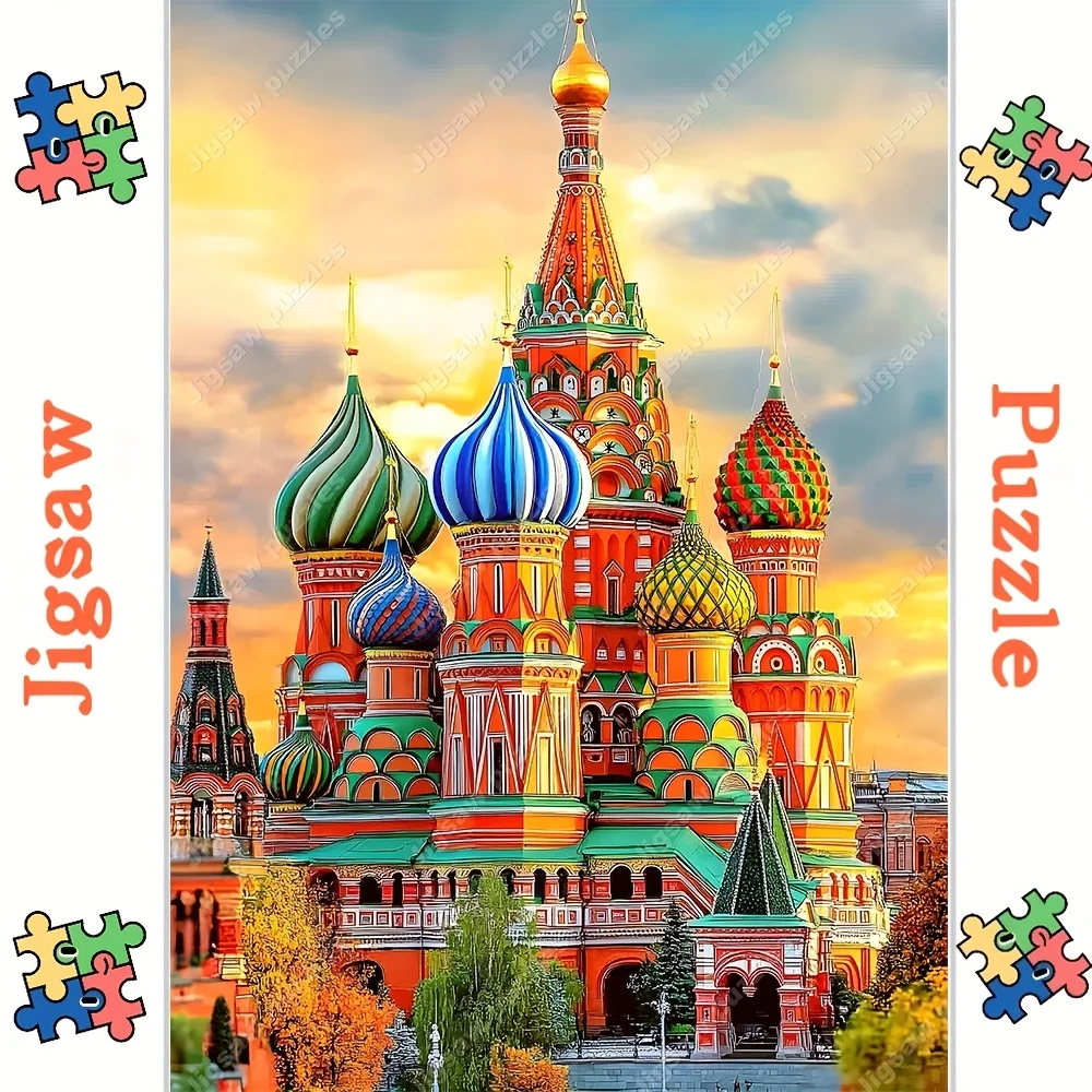 Colorful St. Basil's Cathedral Moscow Scene Jigsaw Puzzle Adult Cultural Theme Intellectual Game Home Leisure Decorative Puzzle