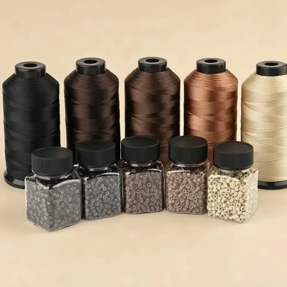 

Нейлоновая нить для наращивания волос Hair Want 4.0мм, 1000 шт. бусин для наращивания волос с нитью, 1500 ярдов/рулон, для накладных прядей