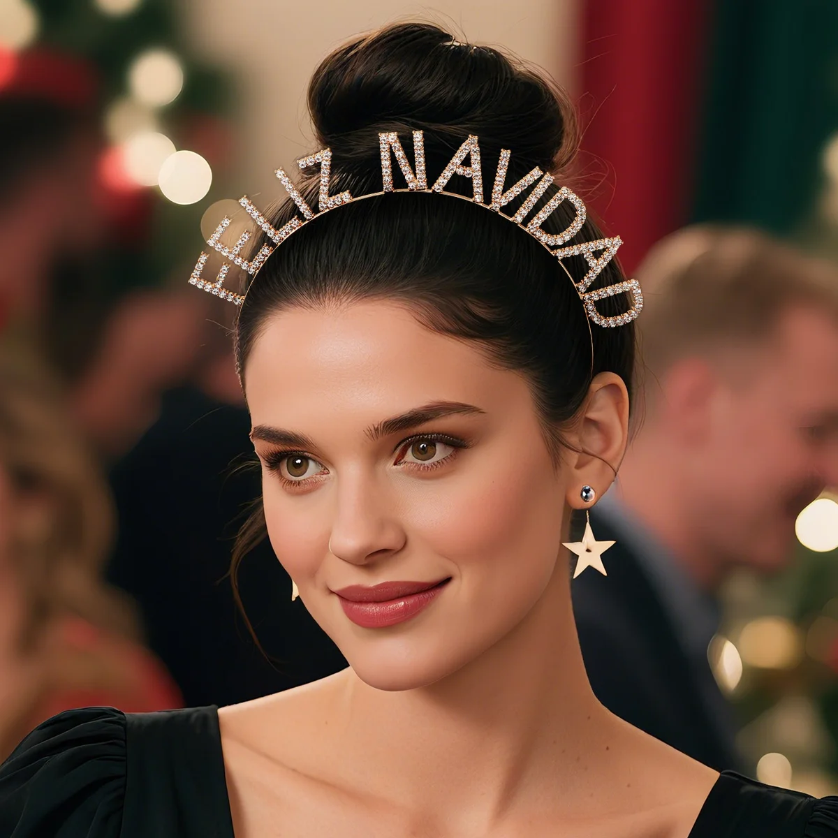 FELIZ NAVIDAD Faixa de cabelo com alfabeto de Natal, strass brilhante, coroa artesanal, tiara, festa, para mulheres e meninas