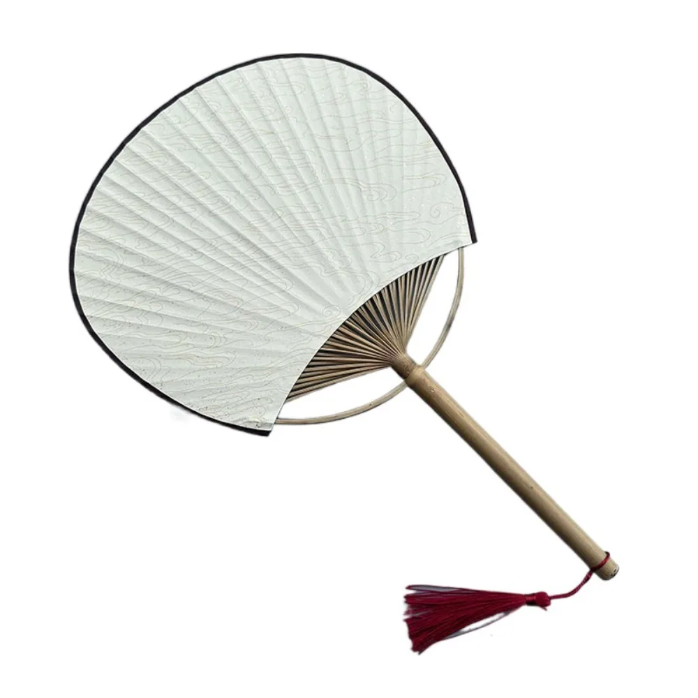 Classical Vintage Hand Painted Fan with Tassels Bamboo Handle Blank Hand Fan Paper Chinese Style DIY Fan Dance