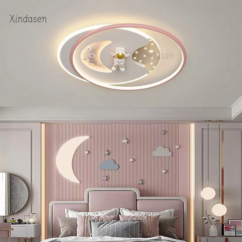 Modern Astronaut Led Ceiling Lights Kids Room Boys Girls Bedroom Study Baby Cute Cartoon Ceiling Chandelier Planet Spaceman Lamp