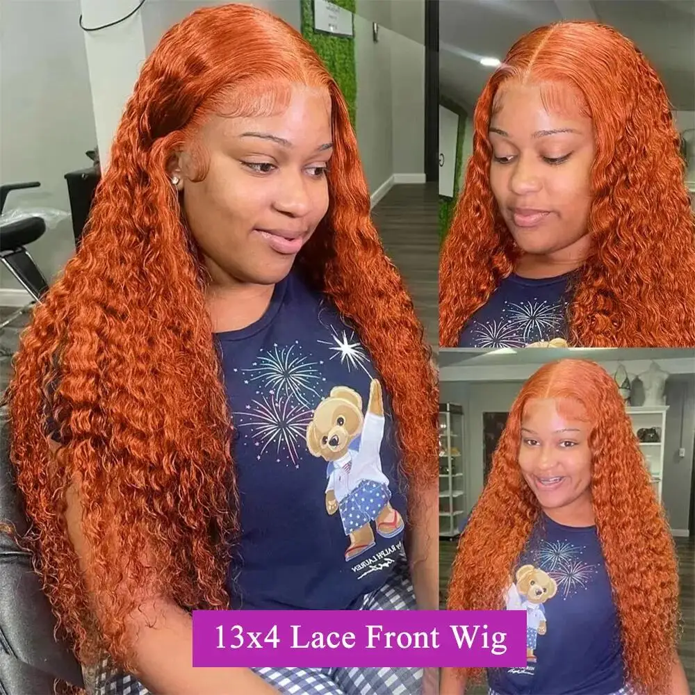 200 Density 30 40 inch 350 Ginger Orange Deep Wave 13x6 Lace Front Wig Human Hair Wigs 13x4 HD Lace Frontal Curly Wig For Woman