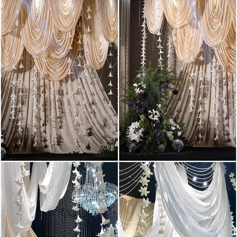 

100M Popular Trendy EVA Lily Flower Strings Pendant Pearl For Wedding Celebration Party Artificial Flower Birthday Decoration