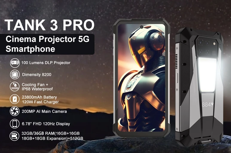 8849 Tank 3 Pro Cpu Dimensity 8200 120Hz 6.79 Inches5G Global Frequency Band 23800Mah Three Proof Smartphone 16/18Gbram 512Gbrom