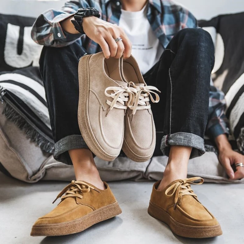 Spring 2023 Brand Men Suede Genuine Leather Casual Shoes Lace-up Men Light Comfortable Driving Flats Mens Outdoor Oxfords Shoes