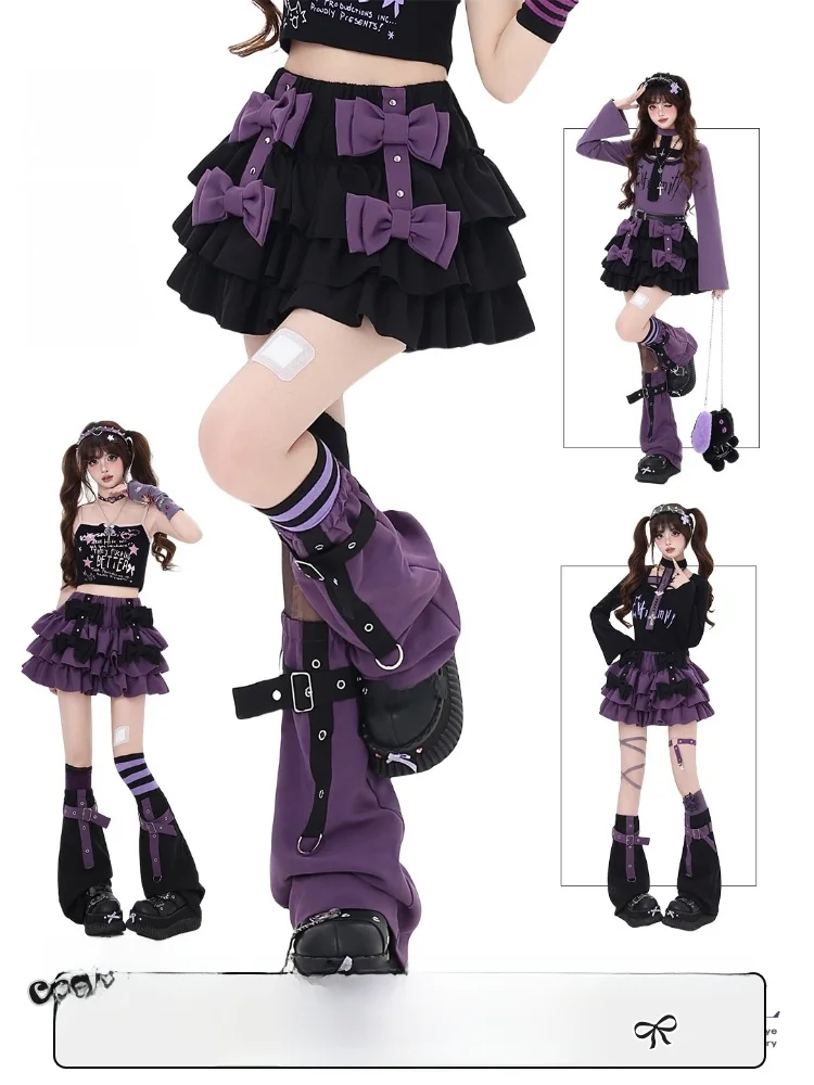 Crazygirl Original Sweet And Spicy Light Polyester Black And Purple  Knot Girl's Puffy Cake Skirt Summer Casual Wear