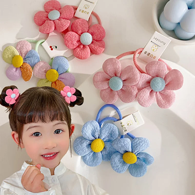 2PCS New Sweet Flowers Girl Kids Elastic Hair Bands Children Cute Hair Ties Princess Hair Accessories Baby Headwear