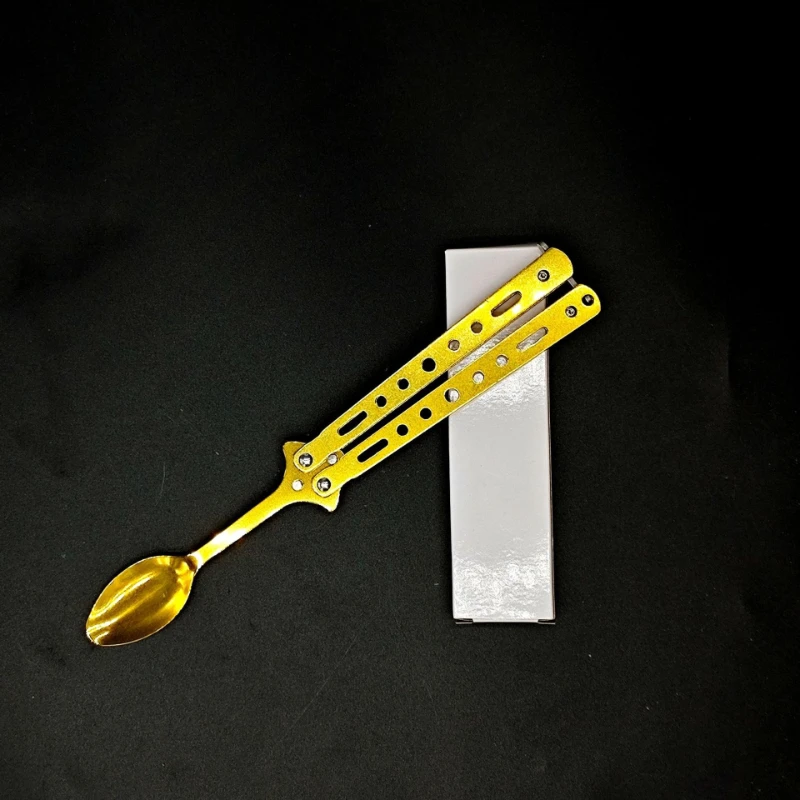Rotierendes, zusammenklappbares Spork-Schmetterlings-Design-Werkzeug aus Edelstahl, hitzebeständig, für Camping, Büro, Studenten, tragbares Utensil