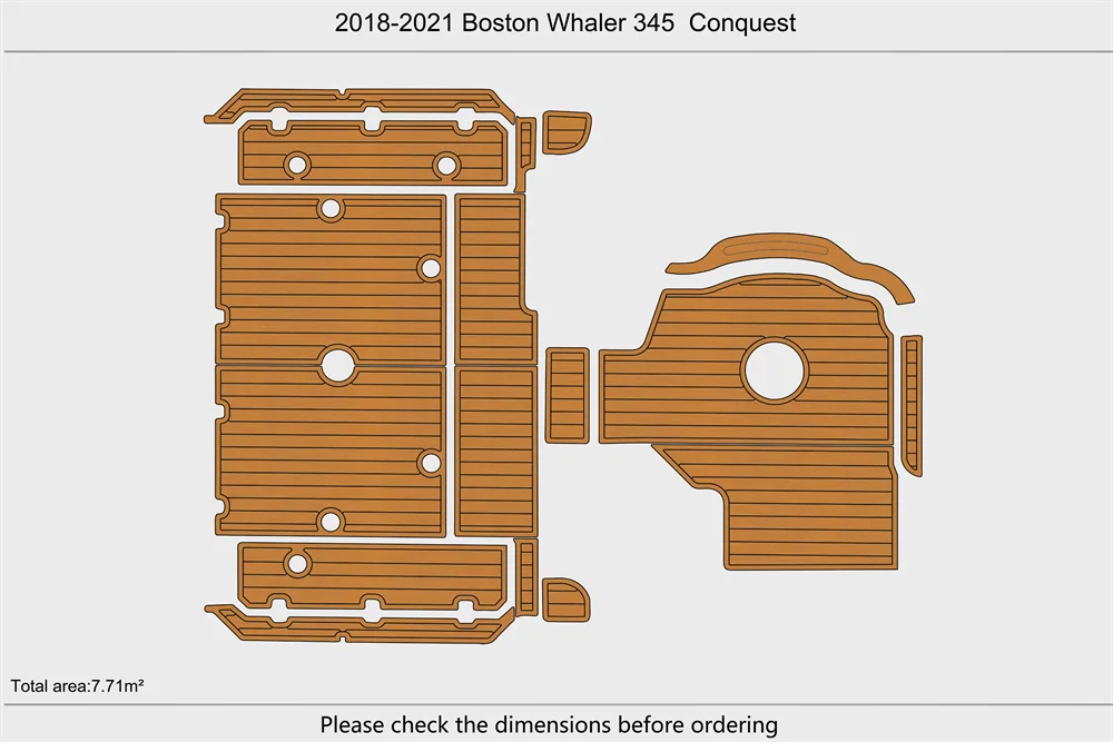 Eva foam Fuax teak seadek marine floor For 2018-2021 Boston Whaler 345  Conquest Cockpit 1/4