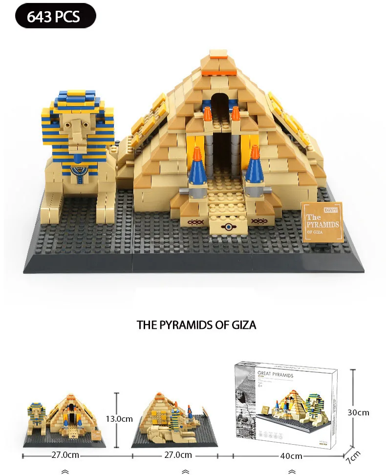 Weltberühmtes historisches Architekturmodell: Khufu-Pyramide, Große Sphinx, Ägypten, Bausatz, Lernspielzeug, Bausteine. – Detail 5