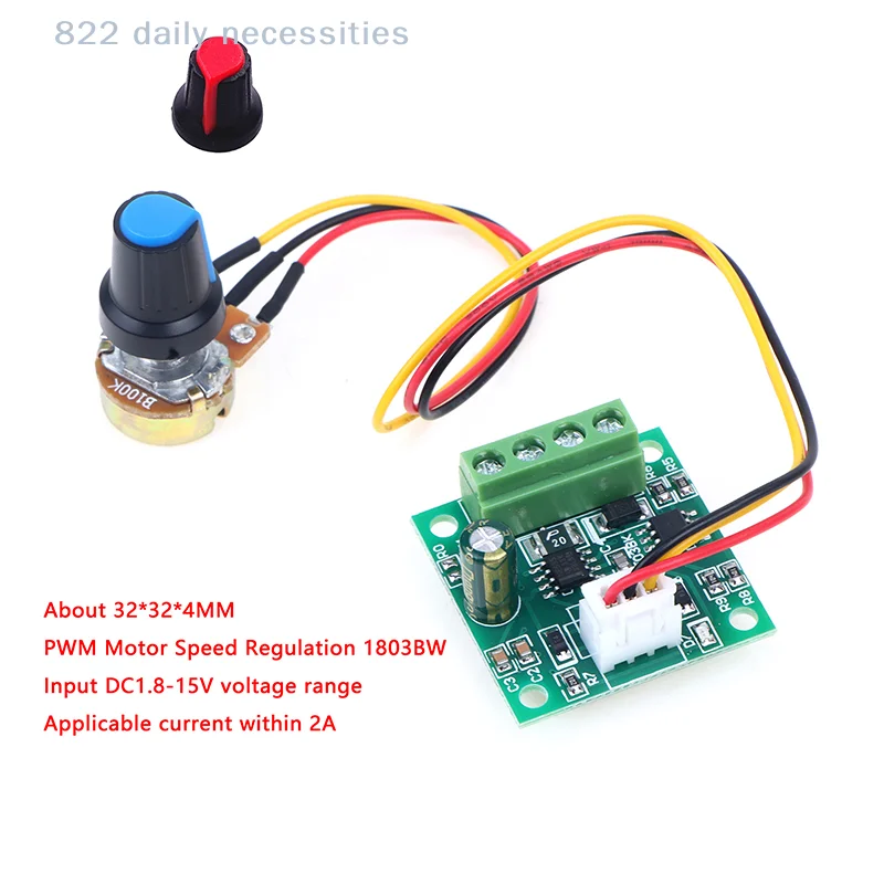 

Adjustable Driver Board DC Motor Speed Controller PWM 1803BK 1.8V 3V 5V 6V 12V 2A Low Voltage Speed Regulator Control Module