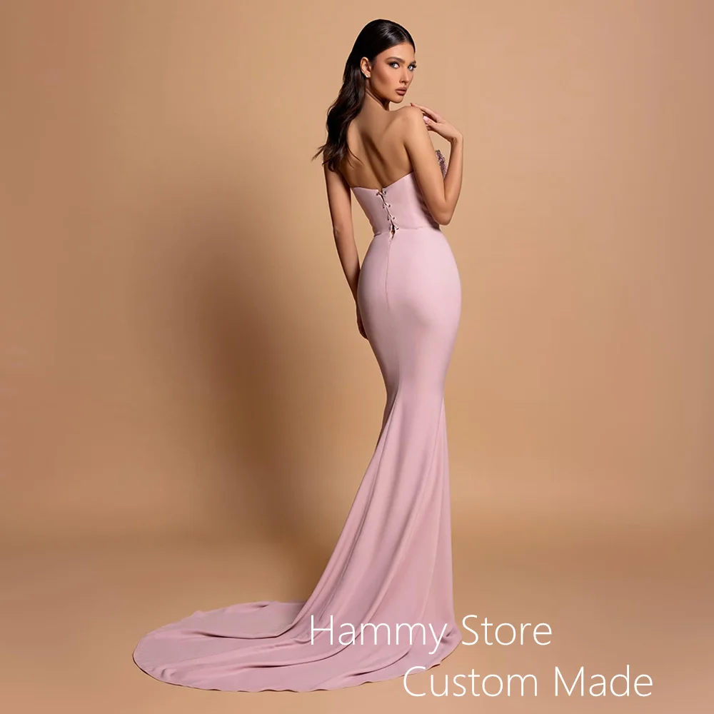 Brush Pink Mermaid Evening Dress Strapless Sleeveless Beading Stones Sweep Train Backless Corset Prom Gown for Pagenat Gown