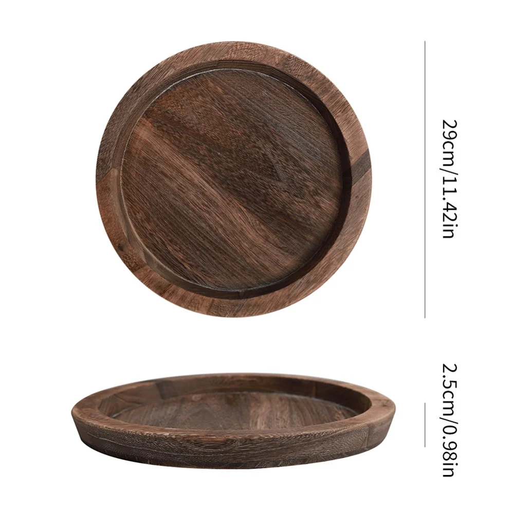 Round Wooden Fruit Candy Bread Storage Tray 20/29cm Tea Cup Dry Serving Tray Snack Cosmetic Display Plate Tableware Decoration