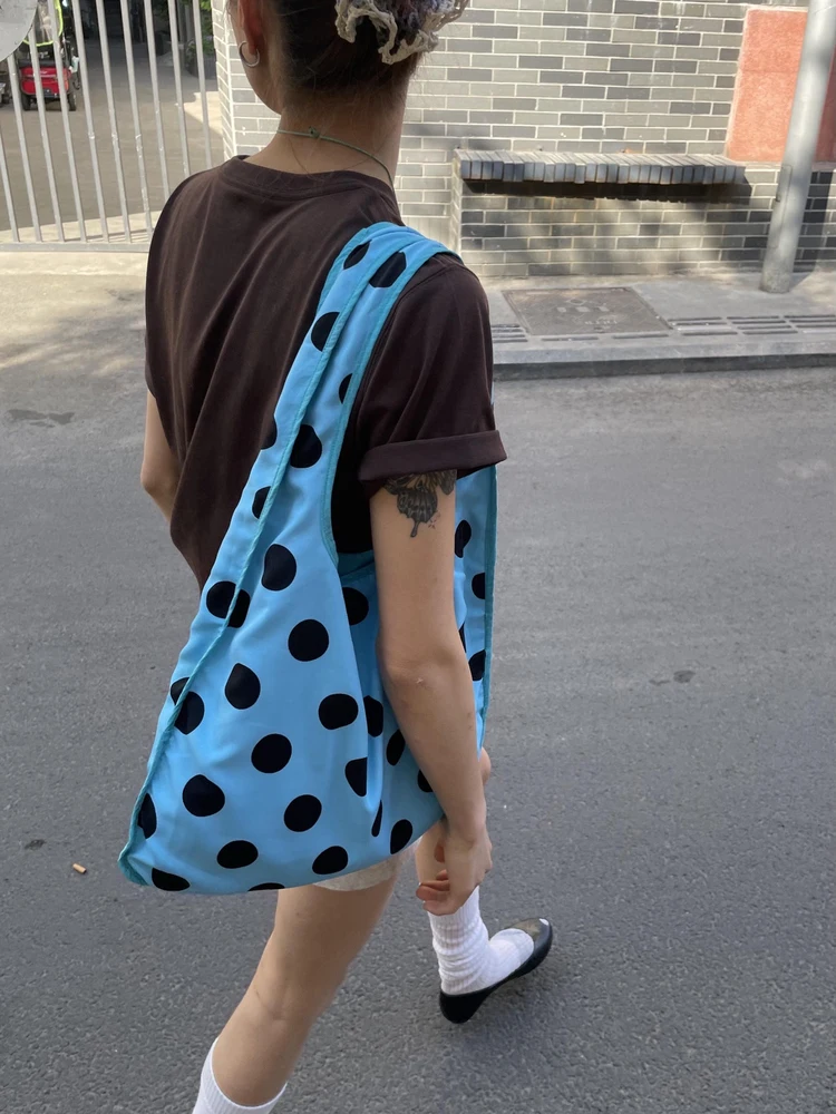 

Faionable Retro Color Blo Canvas oulder Bag Large Capaci round Arc Polka Dot Bag for Commuting And Casual Use