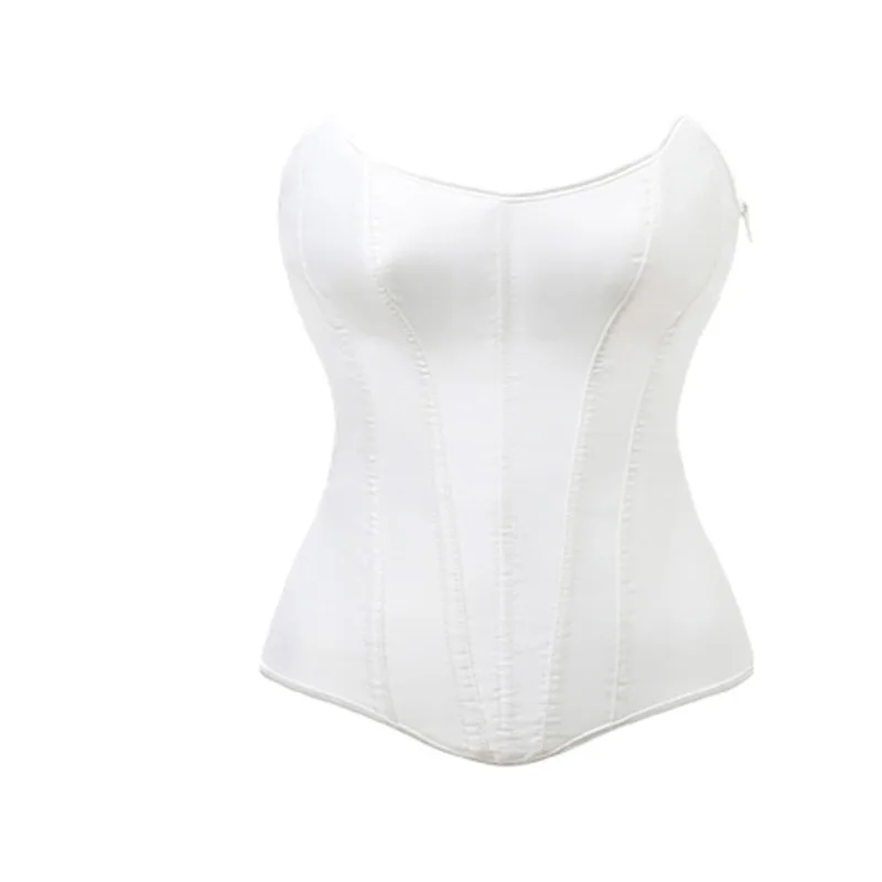 Solid Color Satin Corset Pointed Hem Figure Shaping Waist Cincher Women Versatile Strapless Corset view 5