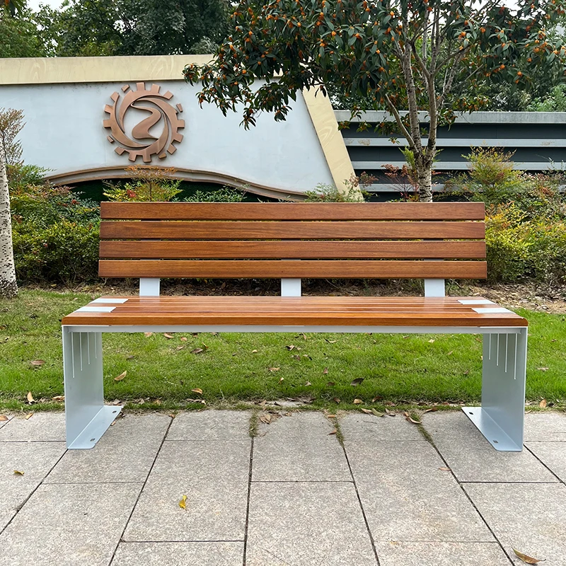 

Modern Style Outdoor Galvanized Steel Plate Church Park Design Garden Custom Outdoor Solid Wood Bench Park Wood Bench Furniture