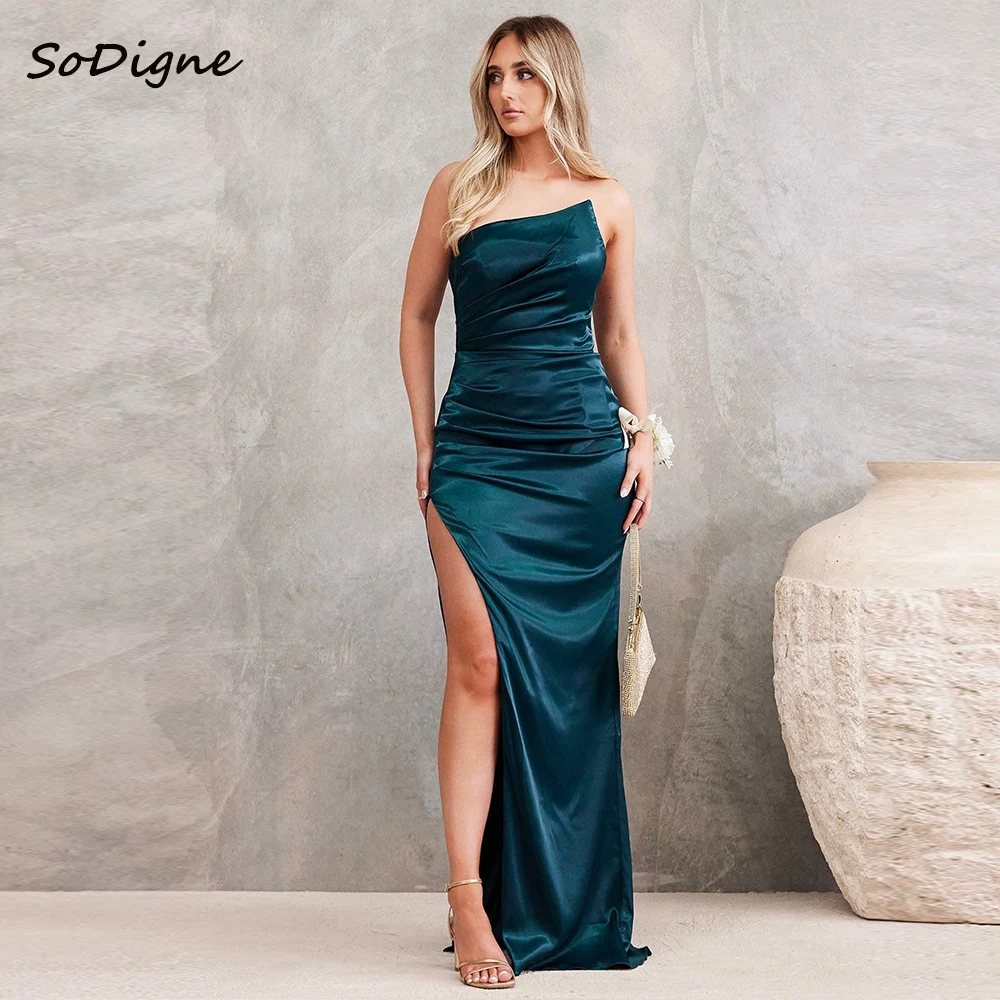 

SoDigne Mermaid Bridesmaid Dresses Sleeveless Satin Split Gowns for Women Long Elegant Wedding Gust Dress Customized