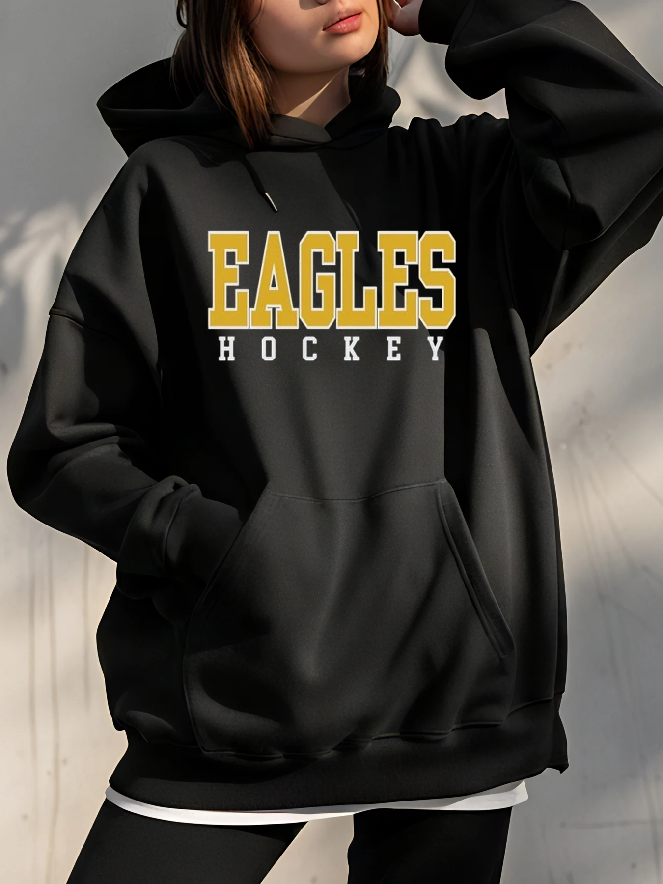 

Хоккейная толстовка Eagles, черная толстовка с желтым принтом, спортивная повседневная одежда для женщин и мужчин, уличная одежда унисекс