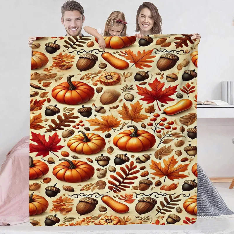 Autumn Thanksgiving Blanket Vintage Pumpkin Maple Leaf Pattern Warm Throw For Luxury Living Room Sofa Bed Couch Home Decoration