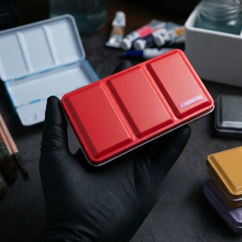 Portable Palette Watercolor Paint Three-fold Iron Box Flat-bottomed Student Sketching Painting Pigment Boxes Art Supplies