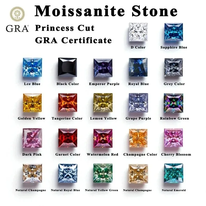 

Moissanite Stone Princess Cut VVS1 High Quality Loose Gemstones for Custom Jewelry Making with Certificate