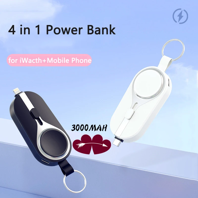 

Mini Power Bank Key Shape Portable Charger Wireless Charging Powerbank 3000mAh External Battery for iphone iwatch 8 7 6 Xiaomi