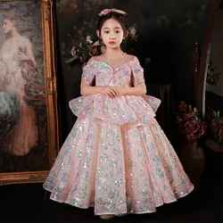 High-end Prom Girls Dress Model Catwalk Beauty Pageant Sequin Tutu Skirt Children Birthday Party Christmas Easter Evening Dress