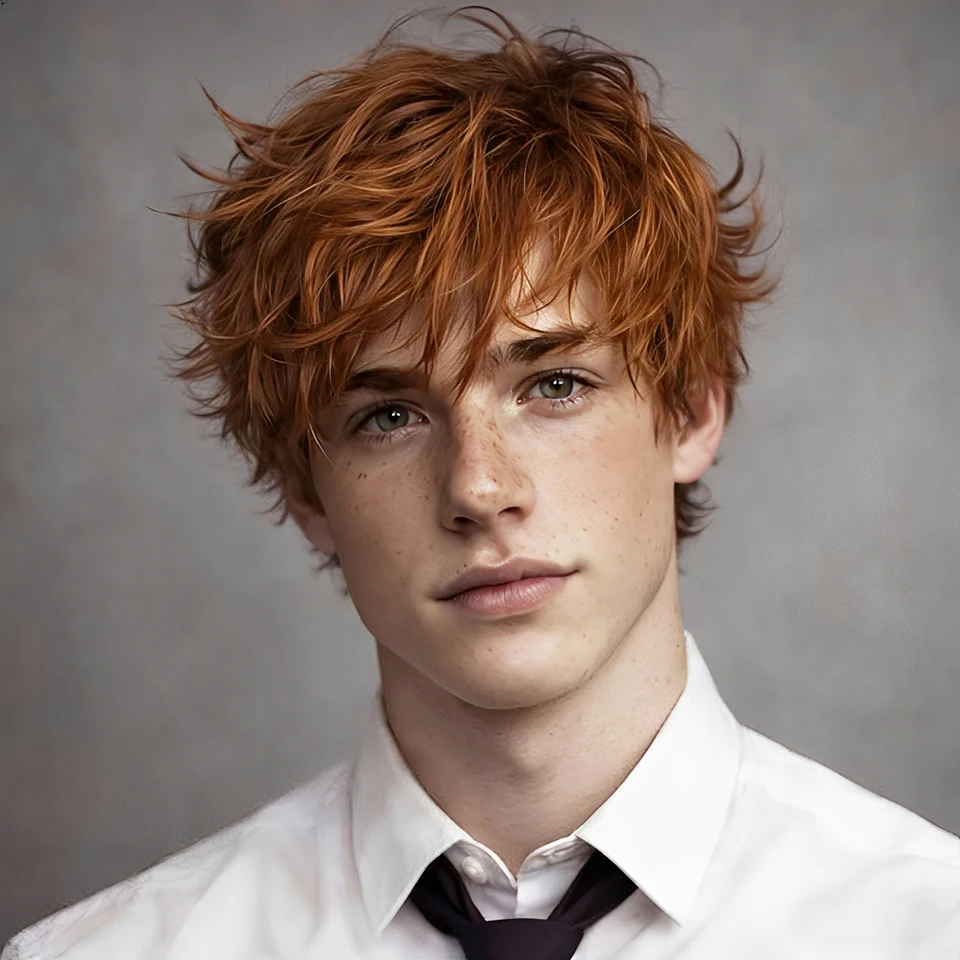 

33 # Карамельно-коричневый мужской короткий прямой парик-пикси из натуральных волос, плотность 180%, с челкой, полностью машинной работы, на сетке Rose Net, для повседневного использования