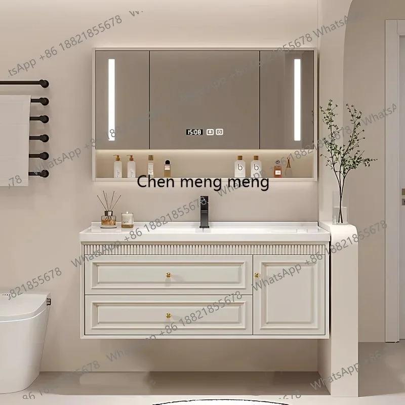 cc182 CC182 French Cream Wind Oak Bathroom Cabinet Solid Wood Paint Wash Table Ceramic Integrated Basin Wash Table