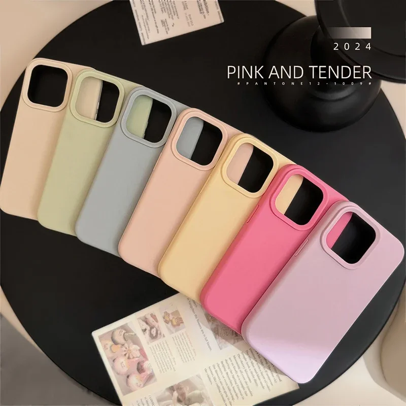 Dopamin-inspirierte Silikon-Handyhülle in Uni-Farbe, schlicht und modisch, für iPhone 18 17 Pro 16 Plus 16 18 Pro Max 15 14 13 12 11 – Detail 1