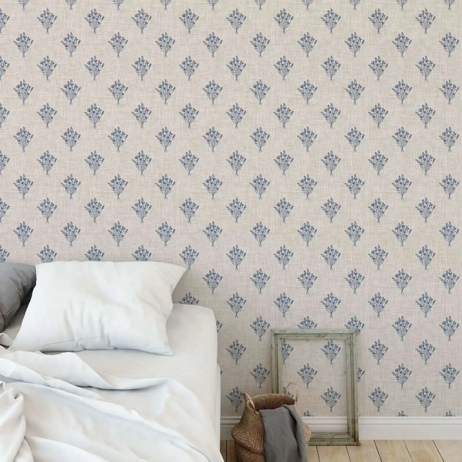 Farmhouse Linen Background Wallpaper Peel and Stick, Trendy Floral Traditional Wallpaper For Home Decoration Wall Hanging,50*300