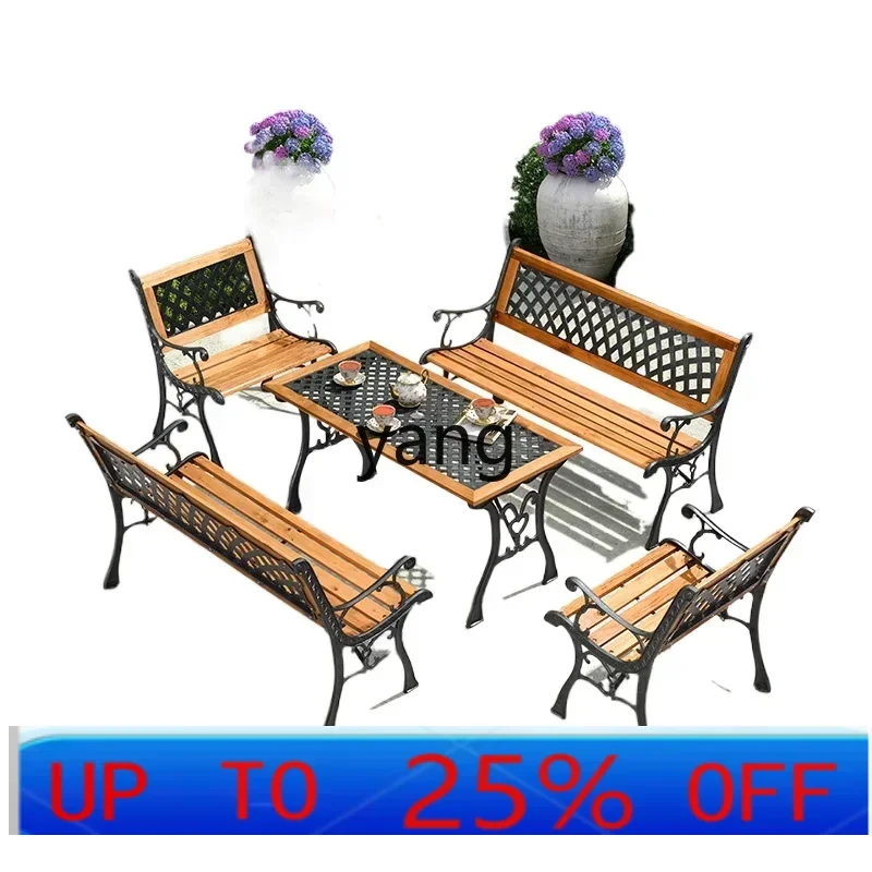 

CX outdoor park chair courtyard solid wood table and chair combination square outdoor balcony park seat